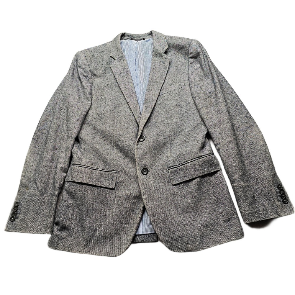 Banana Republic Blazer Jacket Men 38 Gray Tailored Slim Fit Striped Lined Formal